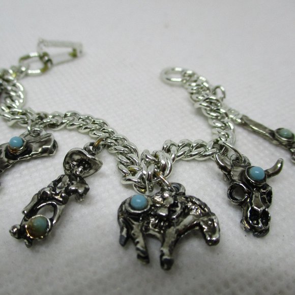 South Western Charm Bracelet Turquoise Cabochon Western Charm Bracelet Southwest - Picture 3 of 10